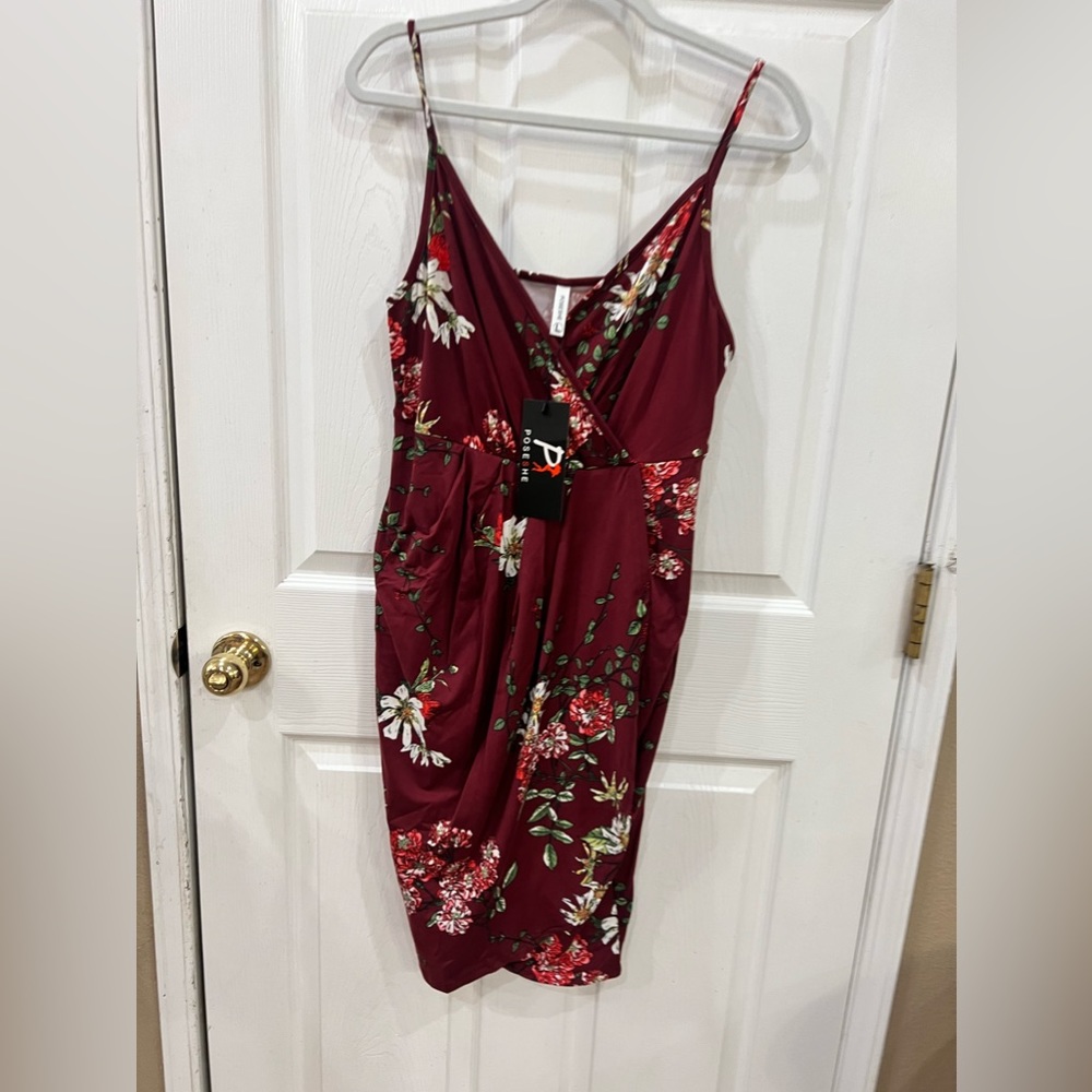 NWT Party Dress! Deep V-Neck, Body-con, Faux Wrap with Tulip Hem